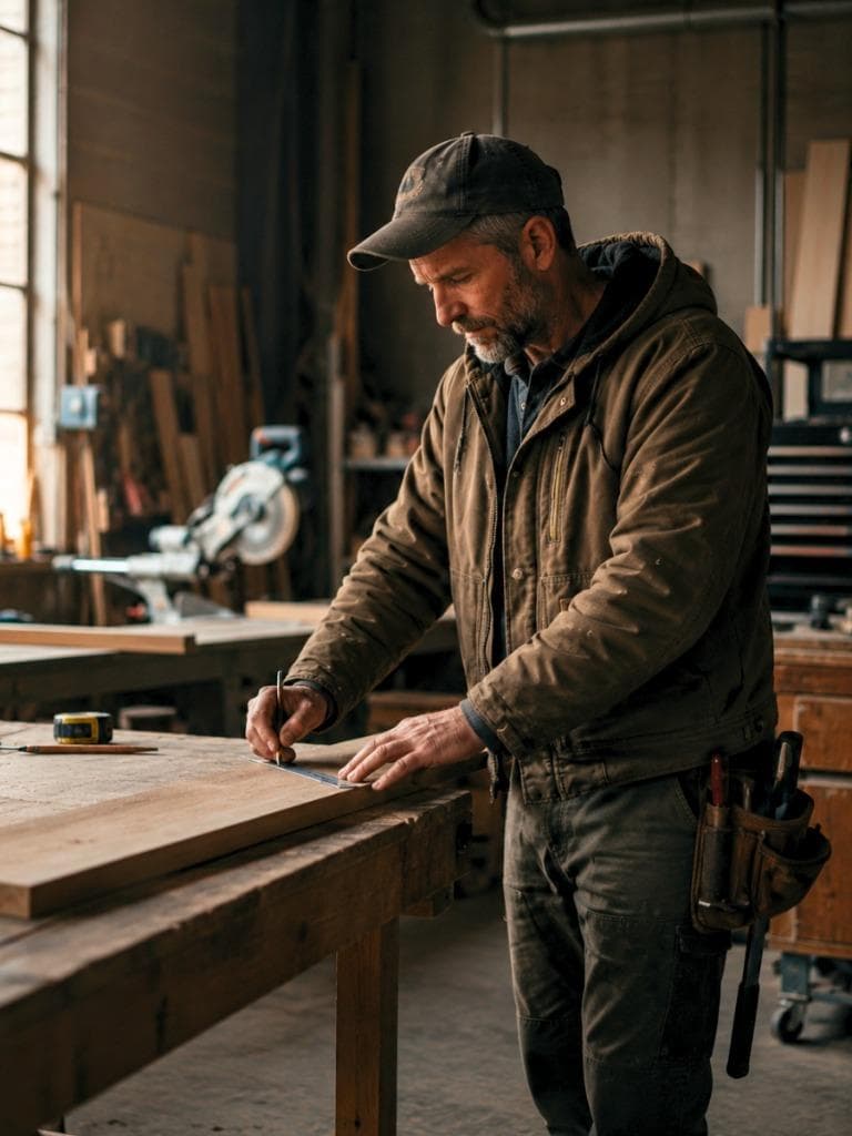 Local service business owner — True Path Digital helps tradespeople fix marketing leaks A focused tradesman marking measurements in his workshop